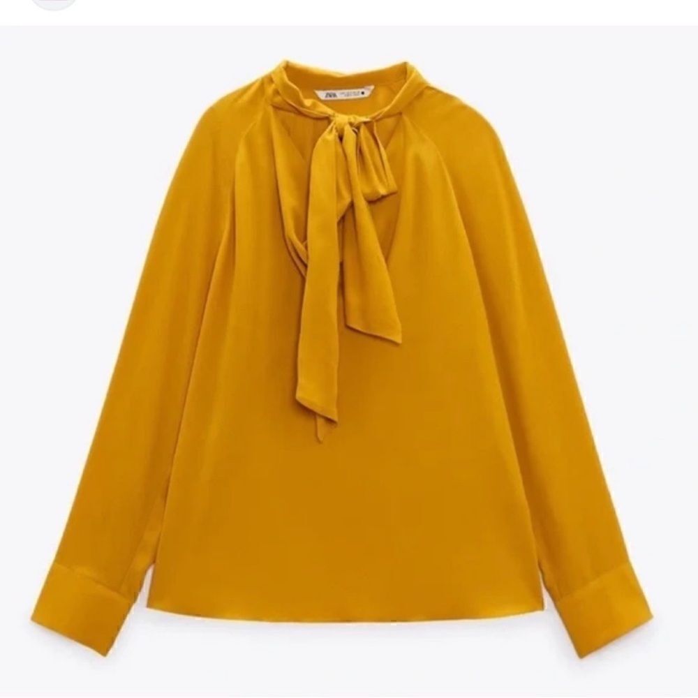 Zara Flowy Yellow Top/Blouse with
Bow(Size Large)